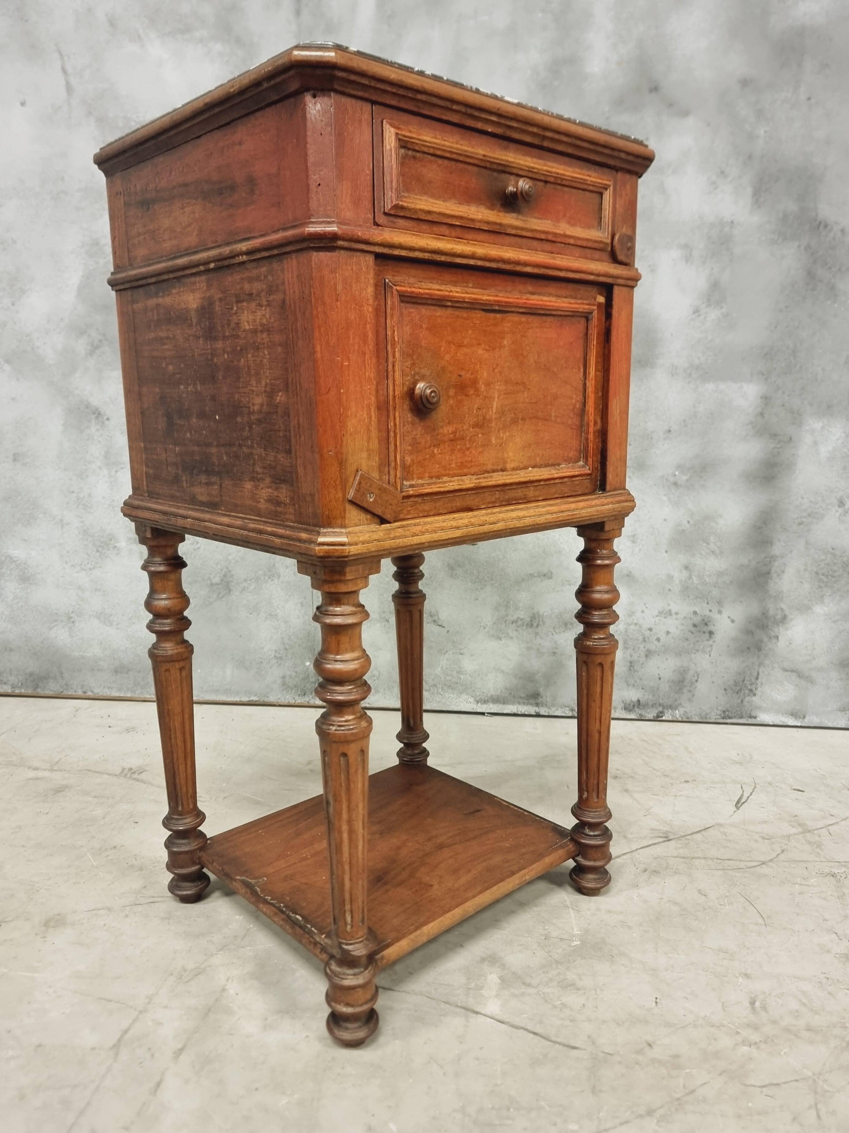 Antique bedside table sideboard with marble 40 x 77 cm
