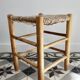 Vintage low stool in wood, honey yellow tones – Woven seat