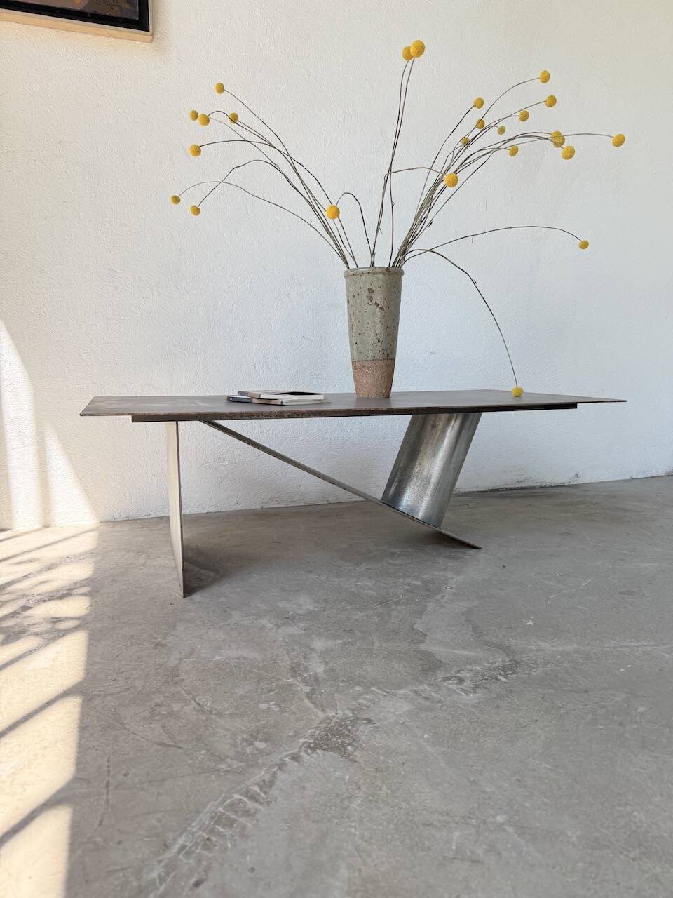 Handcrafted metal coffee table from the 1970s