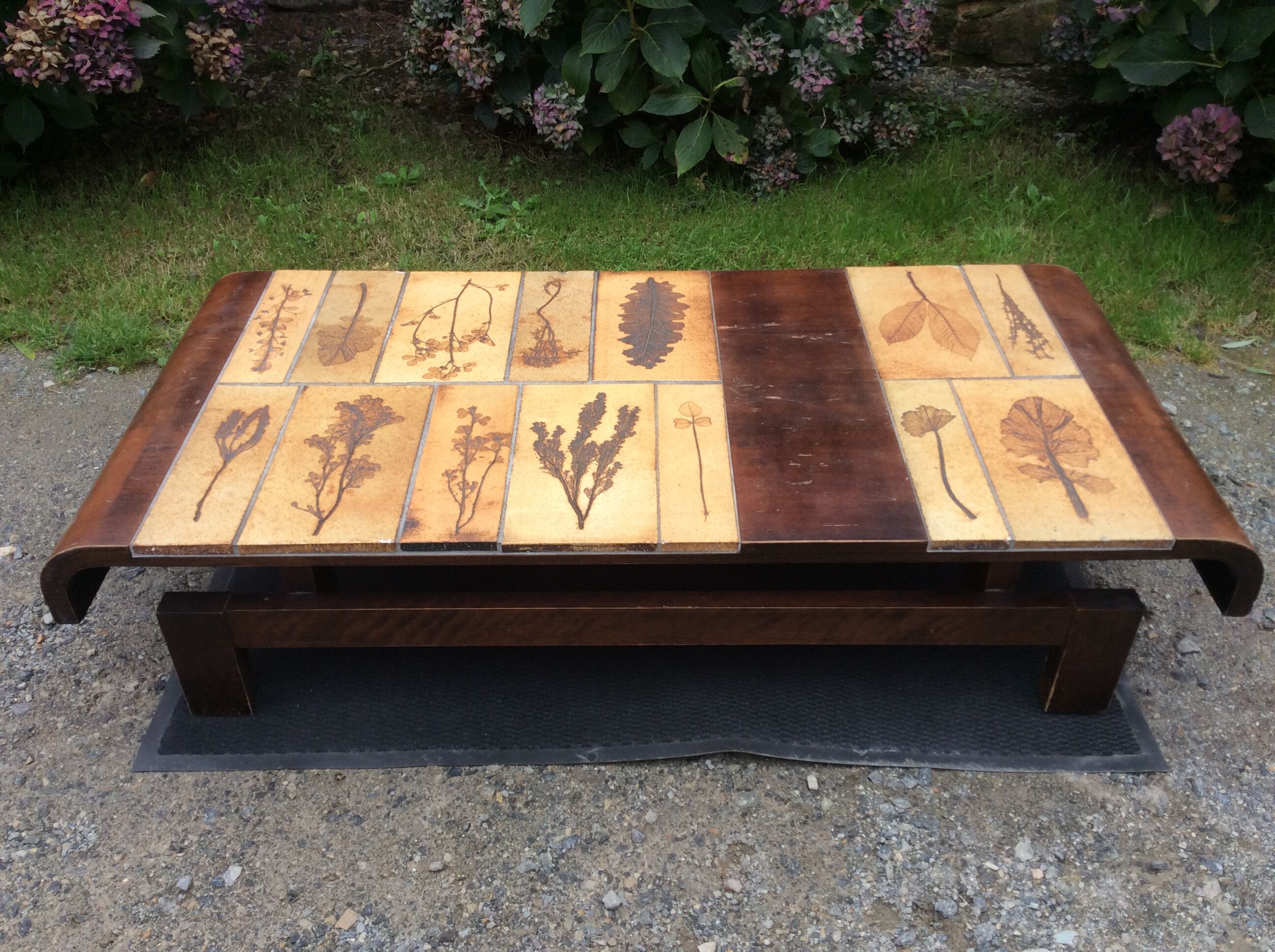 Vintage ceramic coffee table with Roger Capron style herbarium