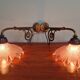 Pair of pendant lights in bronze and scalloped transparent glass