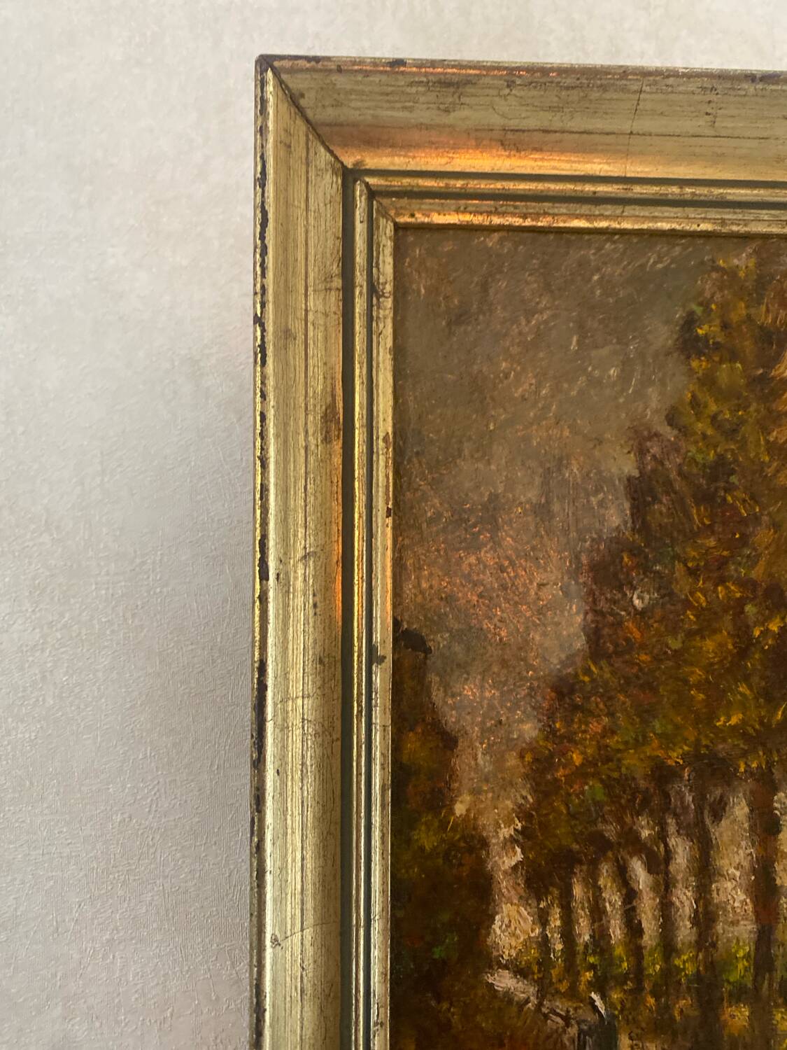 Tableau Ancien 1895 - Allée de Peupliers - Huile sur Panneau & Cadre D