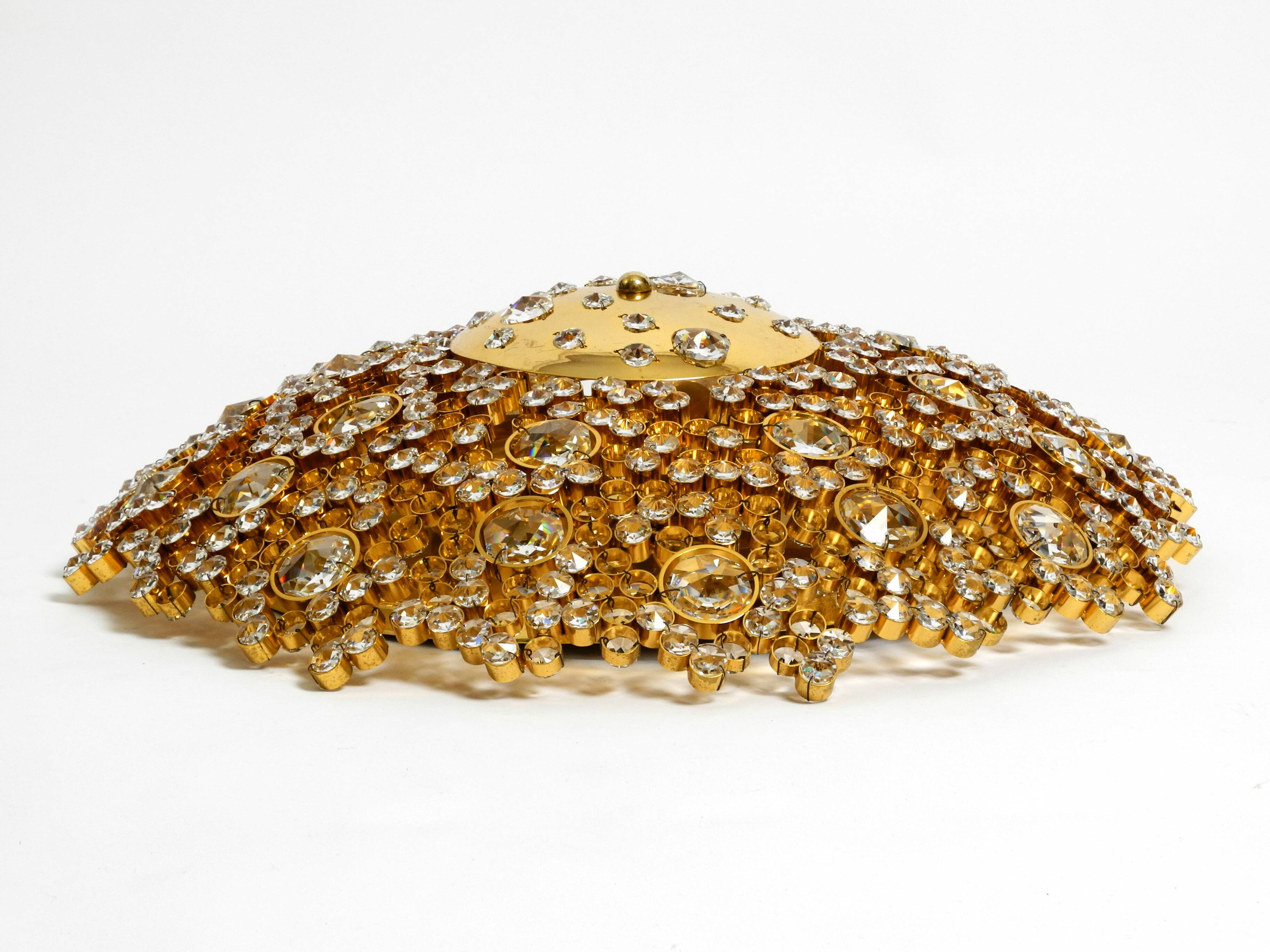 Gorgeous large 1970s Palwa brass ceiling or wall lamp with faceted crystal