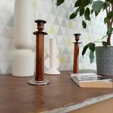 Pair of antique folk art candlesticks