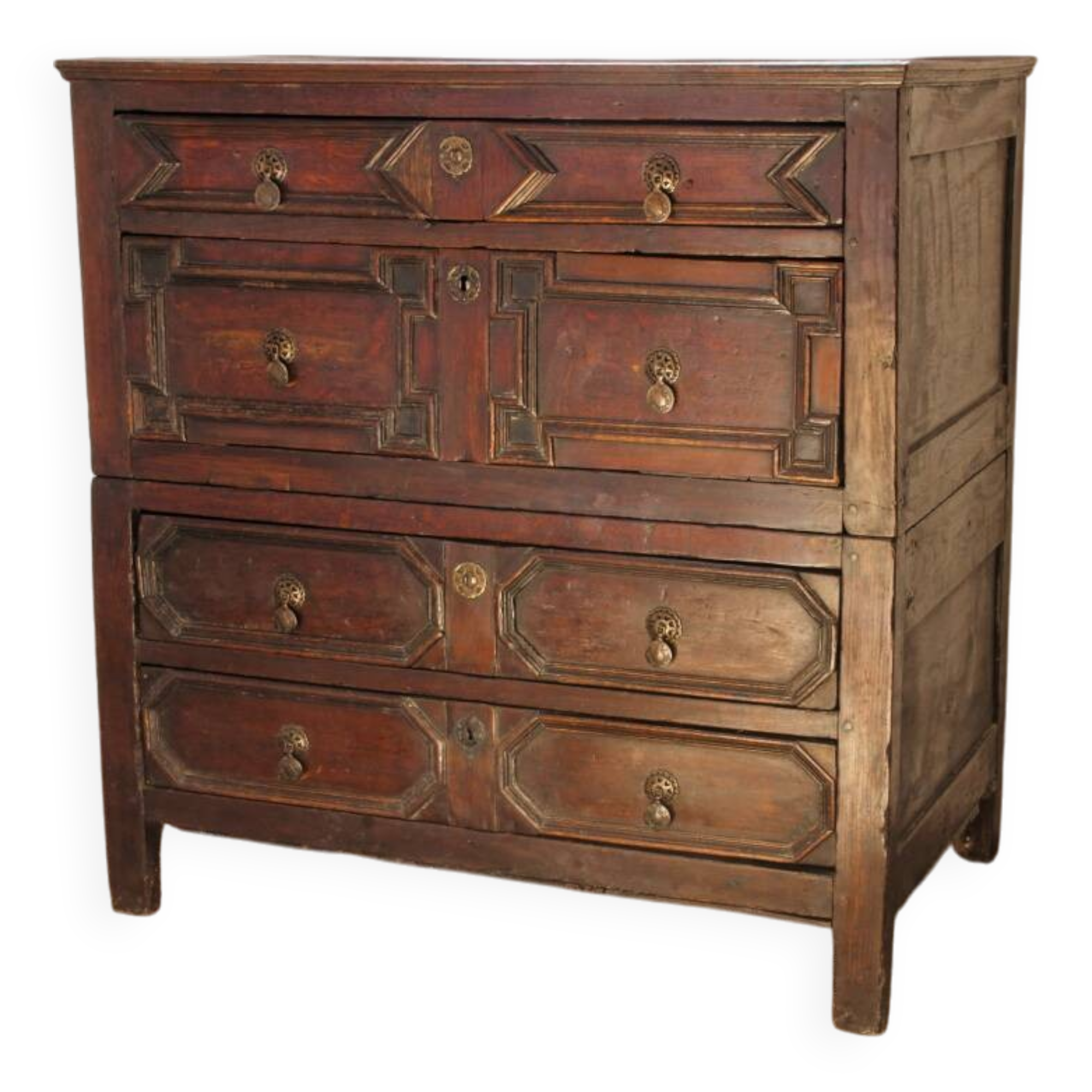 English chest of drawers; Charles II period, oak