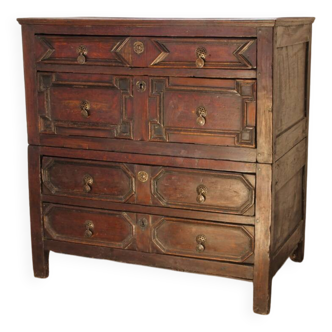 English chest of drawers; Charles II period, oak
