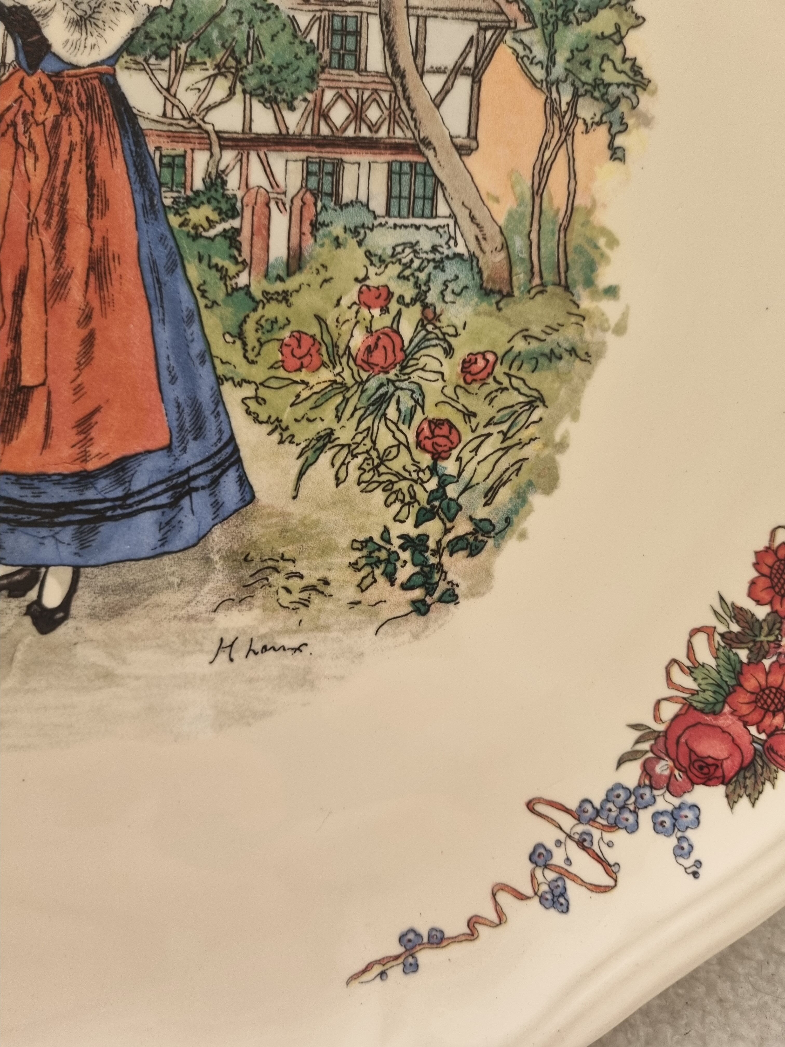 Large round serving dish earthenware Sarreguemines - OBERNAI - H. LOUX