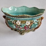 Onnaing planter in Majolica floral pattern with strawberry-shaped accents - France 1900