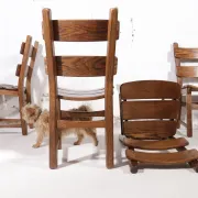 Set of 4 brutalist oak ladderback dining chairs – Netherlands, 1970s