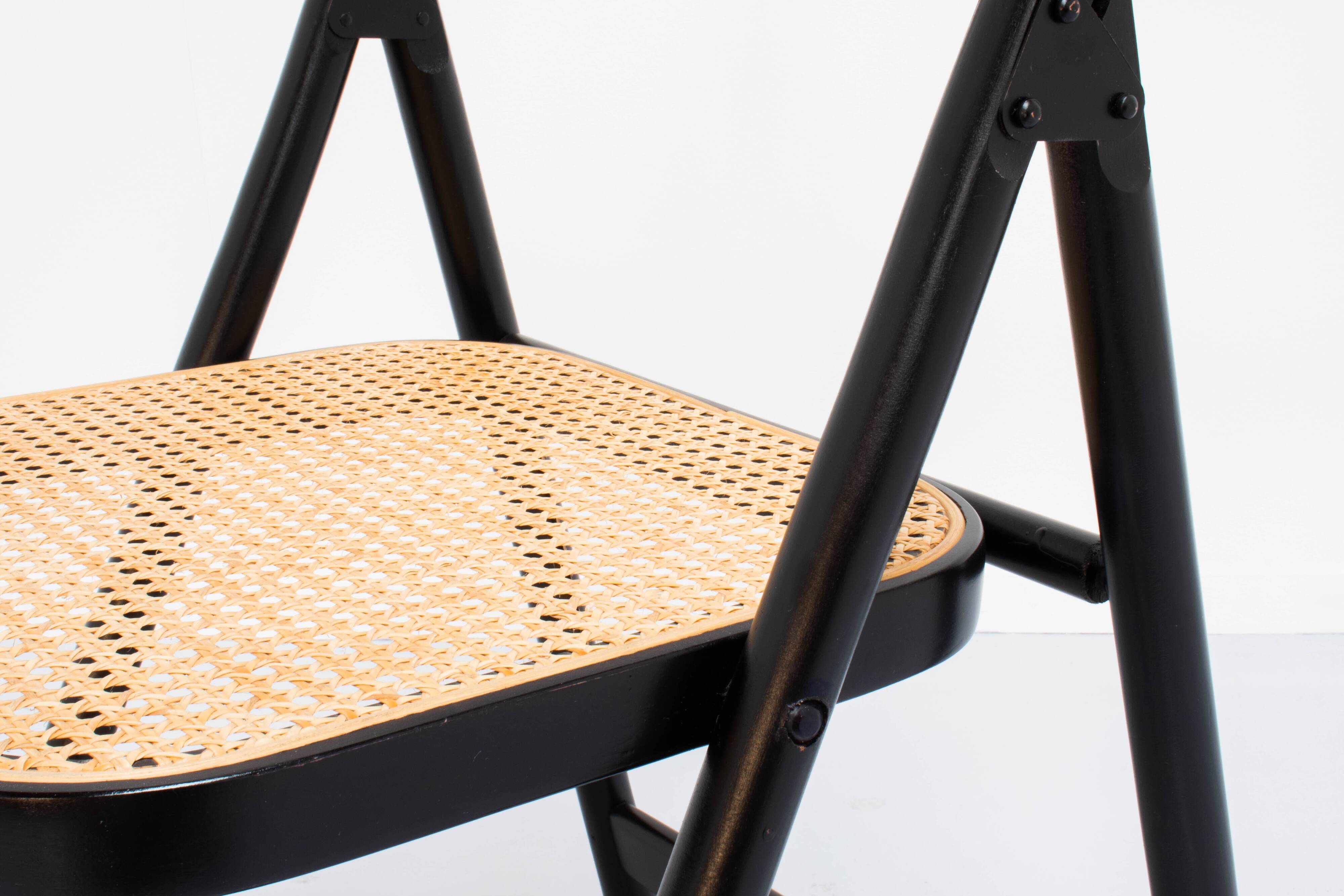 4 Vintage Wood Folding Chairs with Cane Seating