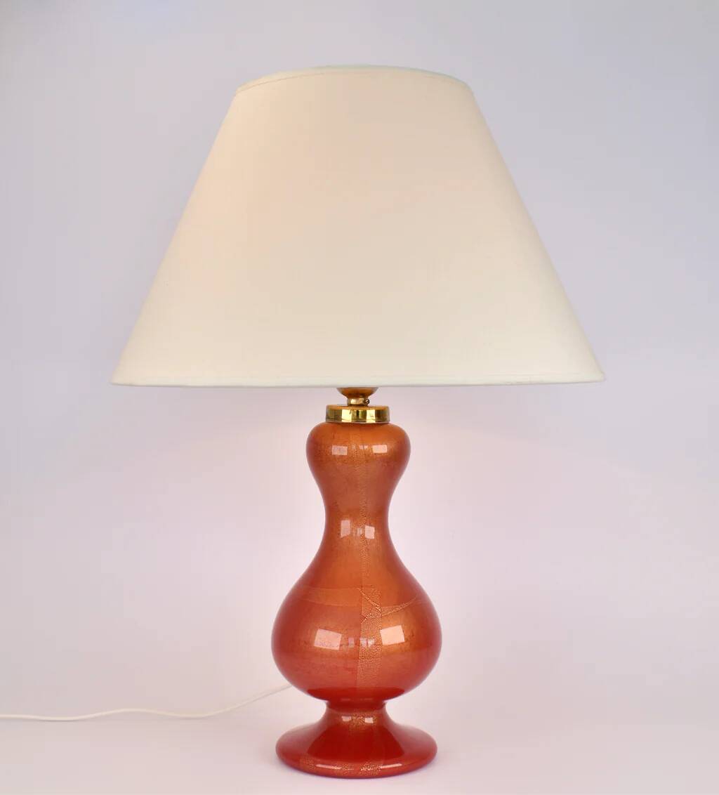 Lampe de table en verre Murano rouge et or, milieu du siècle