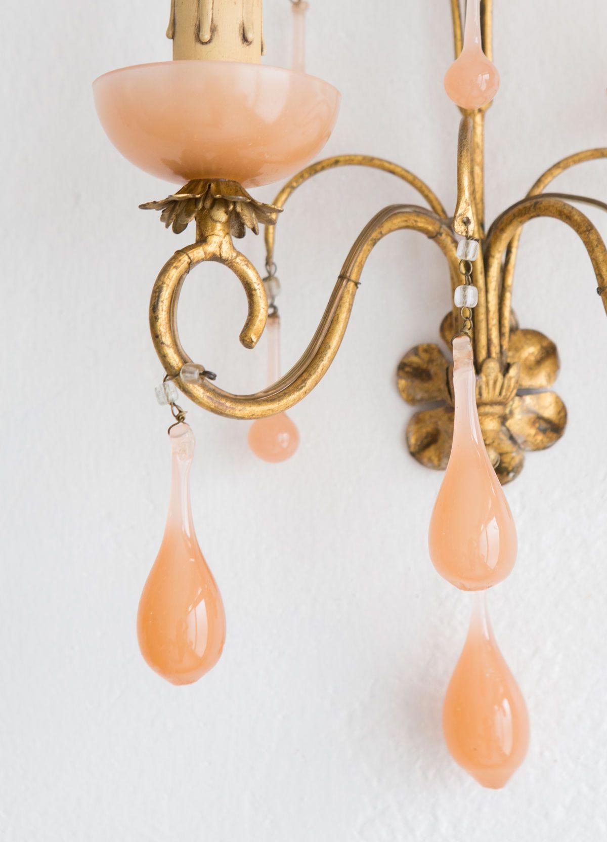 Pair of Pink Opaline Italian Wall Lamps