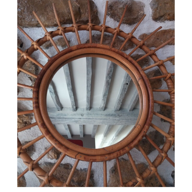 Miroir soleil rotin 55x55cm