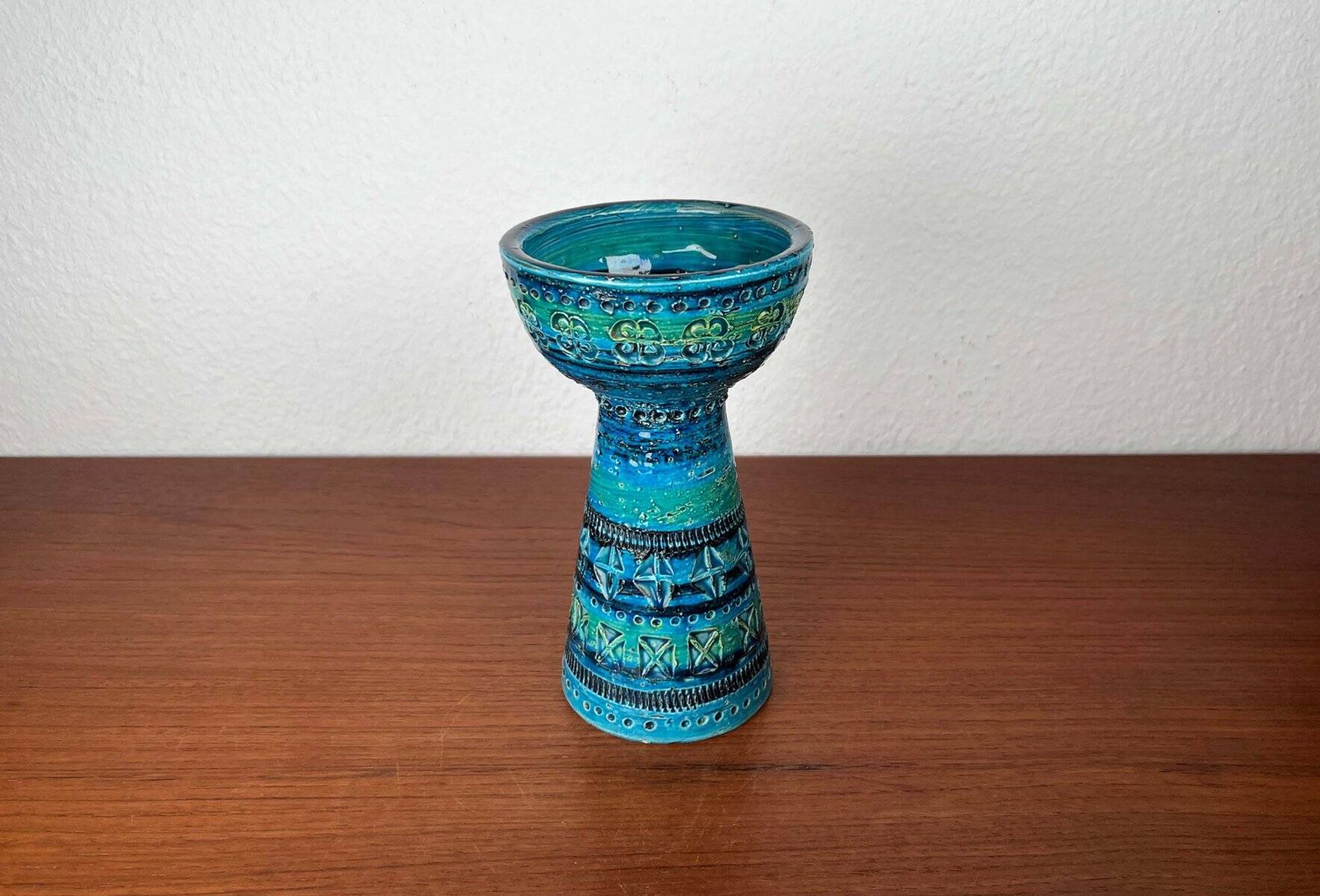 Rimini Blue Candle Holder in Mid-Century Ceramic by Aldo Londi for Bitossi, Italy, 1960s