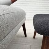 1960s, Danish "Teddy chair" with stool, reupholstered, wool, teak wood.