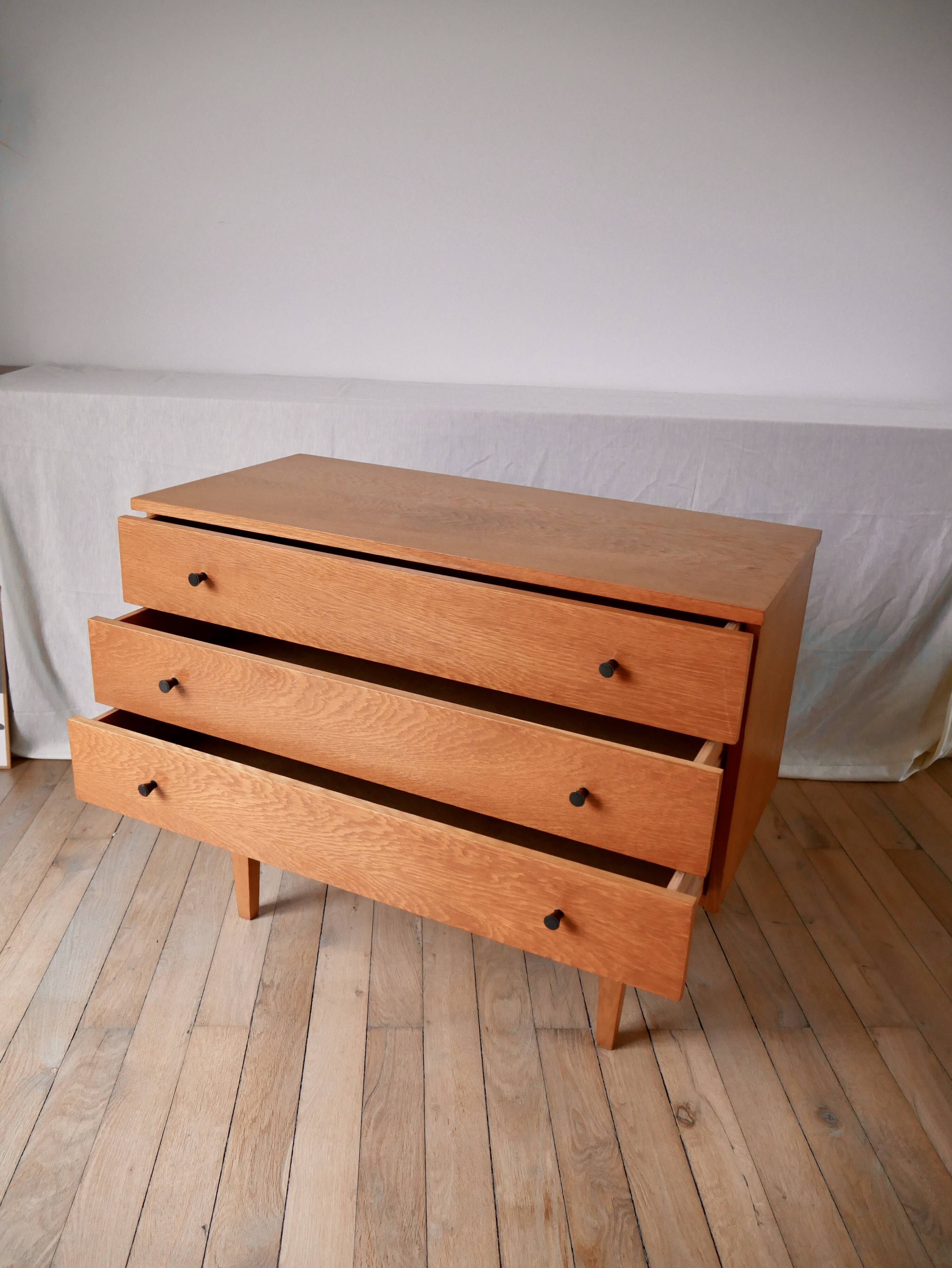 Scandinavian designer chest of drawers in blond oak Mid-Century Circa 1950