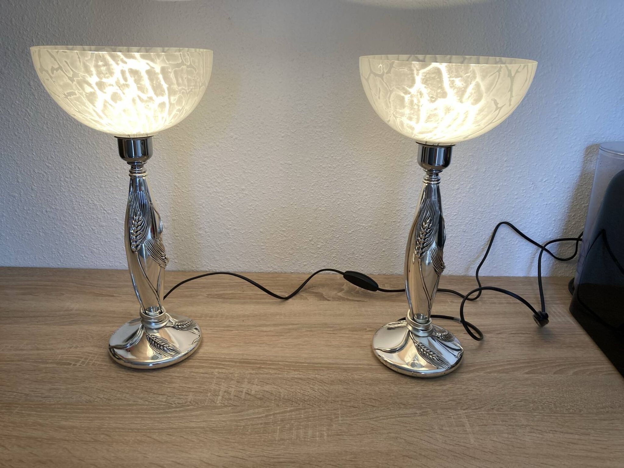 Paire de lampe argentée de Marcello gorgio abat jour murano