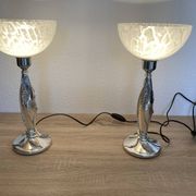 Paire de lampe argentée de Marcello gorgio abat jour murano