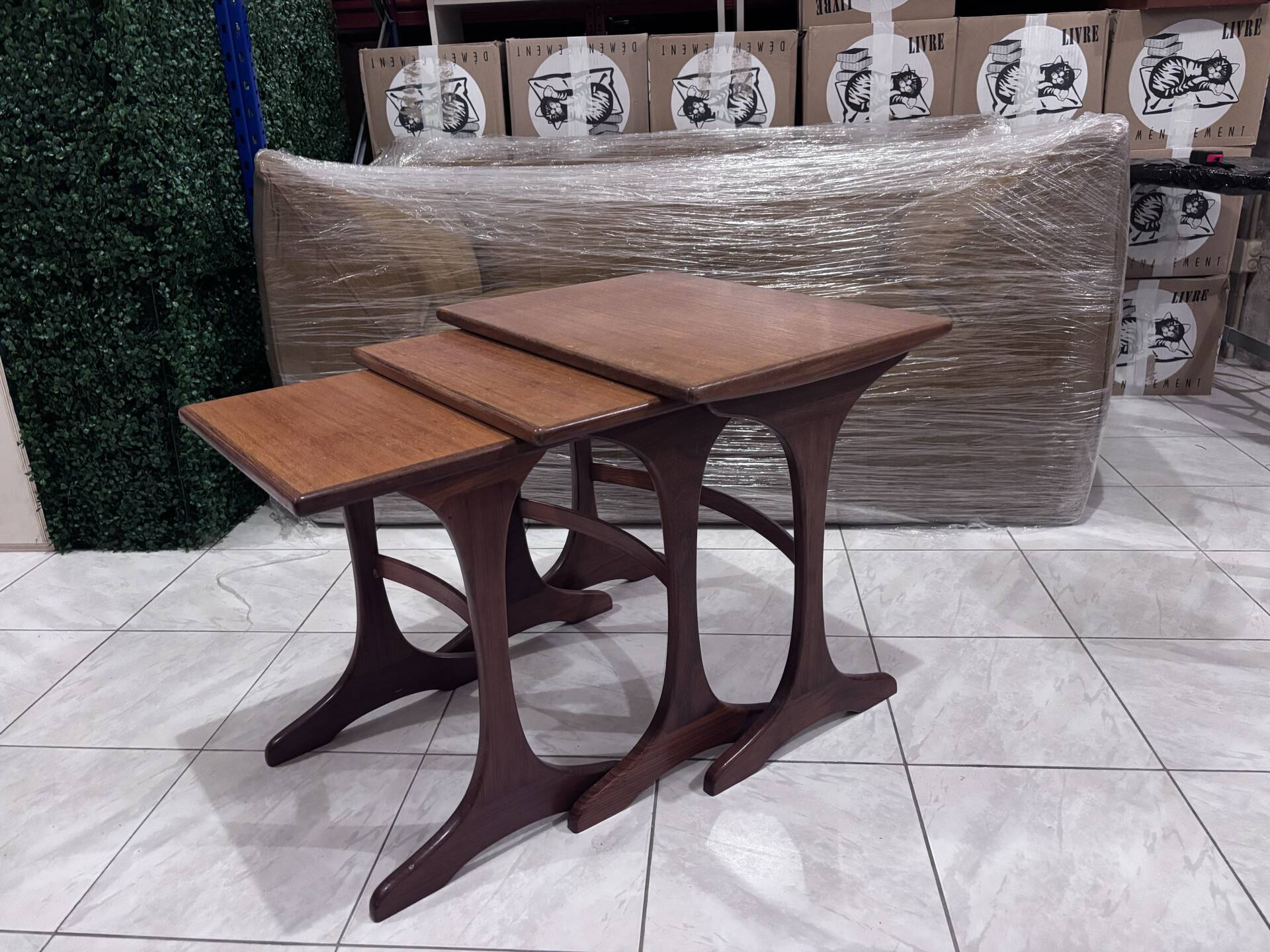 set of 3 nesting tables in teak