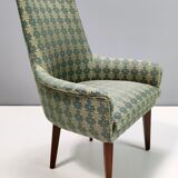Green fabric and beech armchairs, italy