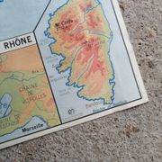 Vintage school map of France, Mediterranean, Corsica, Massif Central