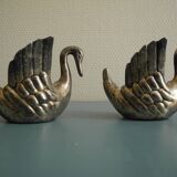 pair of vintage silver metal swan candlesticks