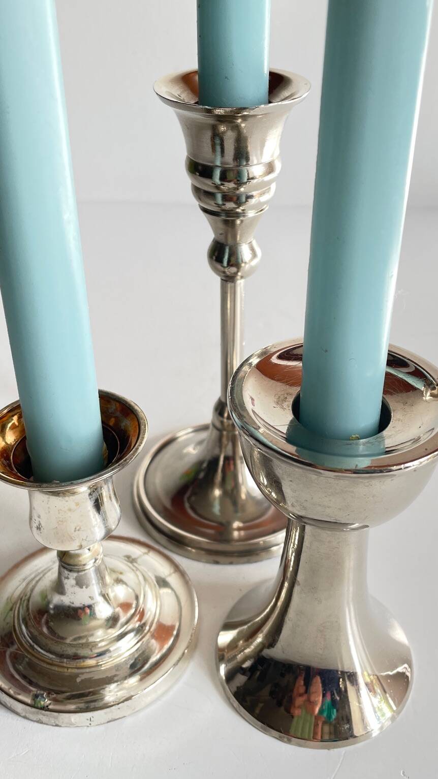 Vintage chrome metal candle holders