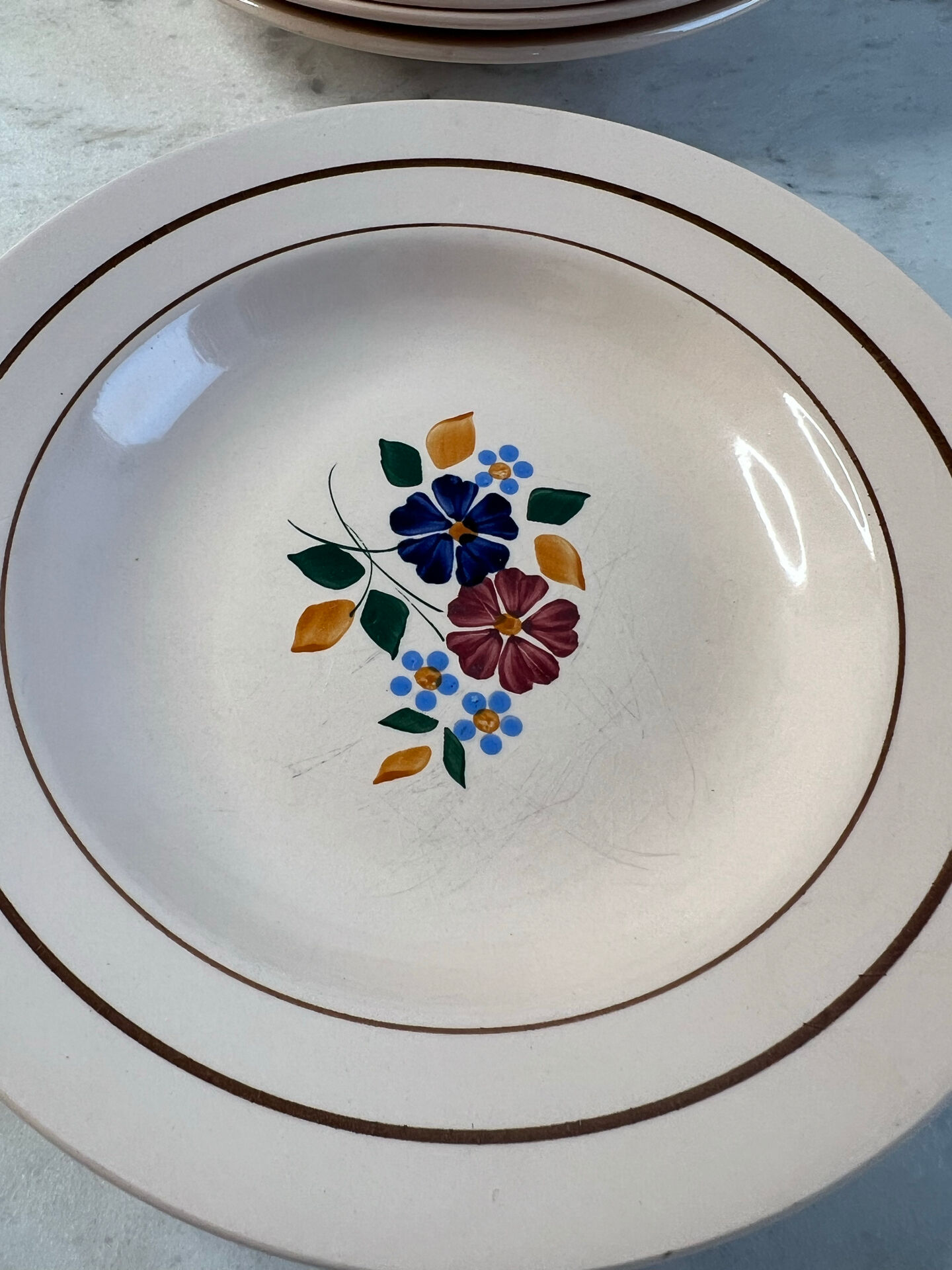 Set of 6 St Amand hand-painted deep plates 22.5cm