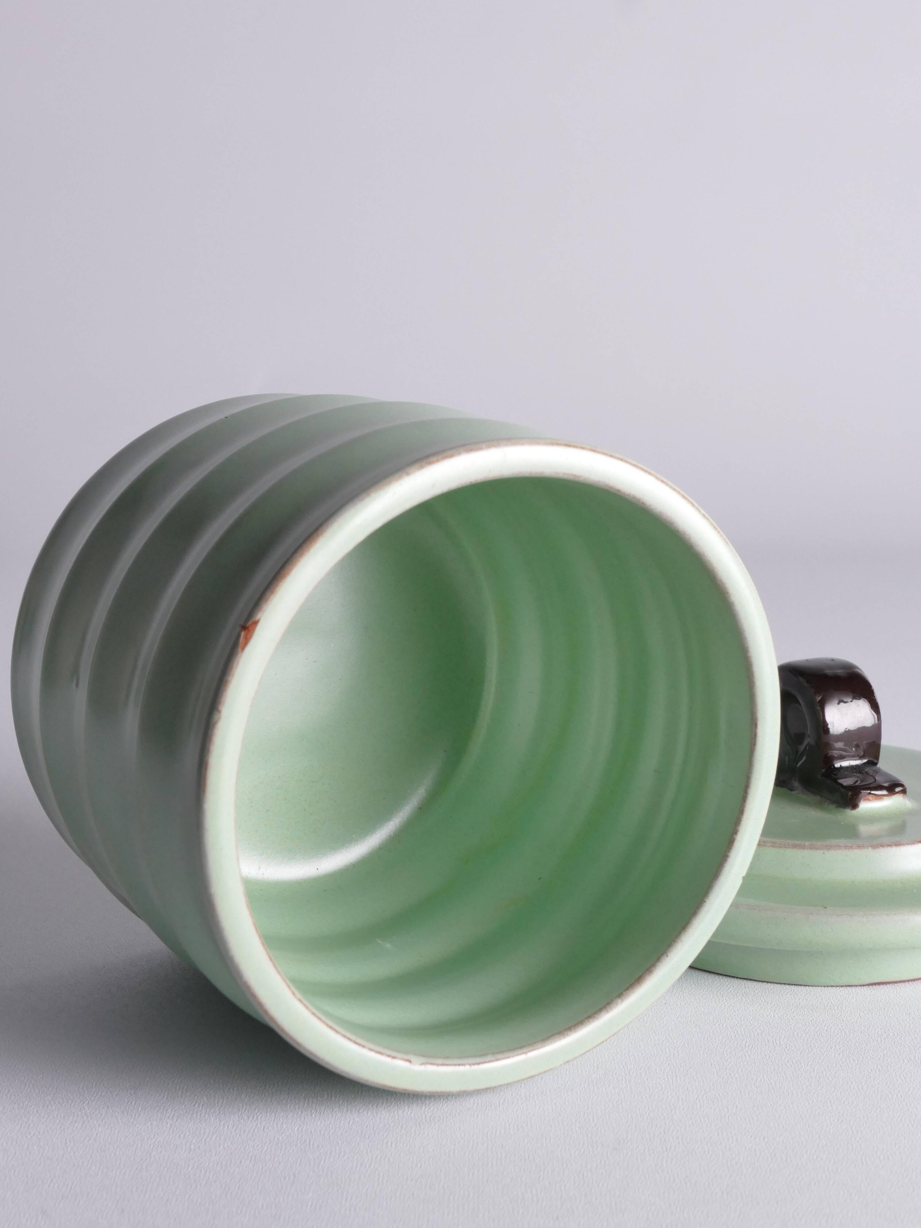 Art Deco Celadon Glazed Lidded Jar by Einar Luterkort for Upsala‑Ekeby, 1930s