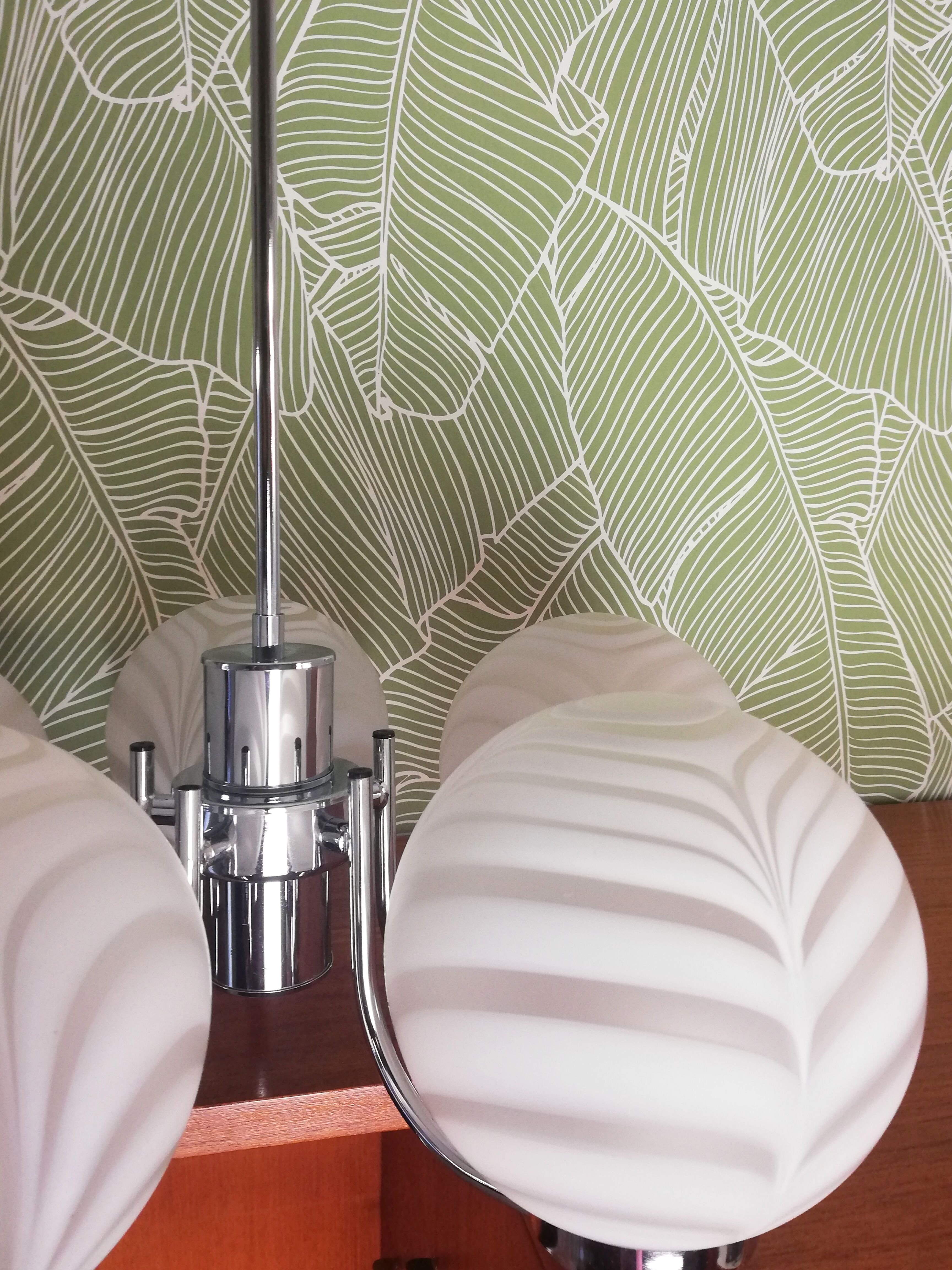 Chrome and opaline chandelier 70s