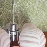 Chrome and opaline chandelier 70s