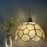Vintage mother-of-pearl and brass lampshade pendant light