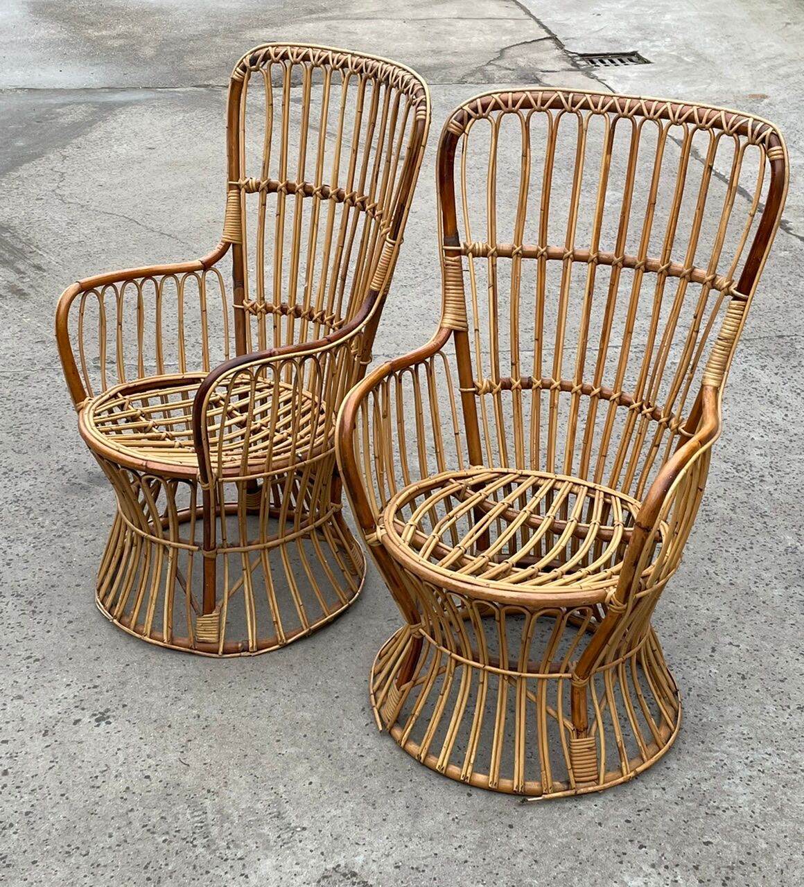 Set of two mid century rattan armchairs by bonacina 1950 design