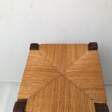 Paire de tabourets bar paille en  bois massif des années  50