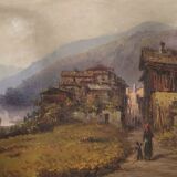 Tableau signé paysage huile sur carton du 19ème siècle
