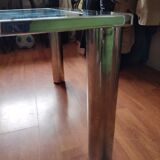 Table basse design vintage verre et métal
