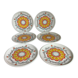 Six assiettes à fromages à fleurs vintage
