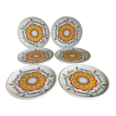 Six assiettes à fromages à fleurs vintage