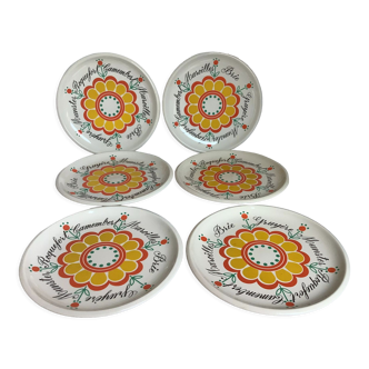 Six vintage floral cheese plates