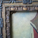 Painting depicting a boat painted in oil on cardboard framed, signed