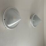 Pair of vintage sandblasted glass and metal wall lights, Prisma Italy 1980