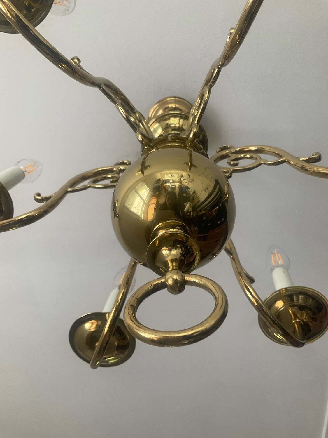 Antique Dutch 6-light chandelier in solid bronze