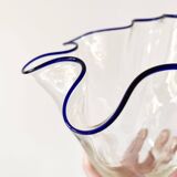 Blue-edged blown glass handkerchief vase