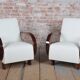 Art Deco Armchairs in Walnut and Leather, Czech, 1930s, Set of 2