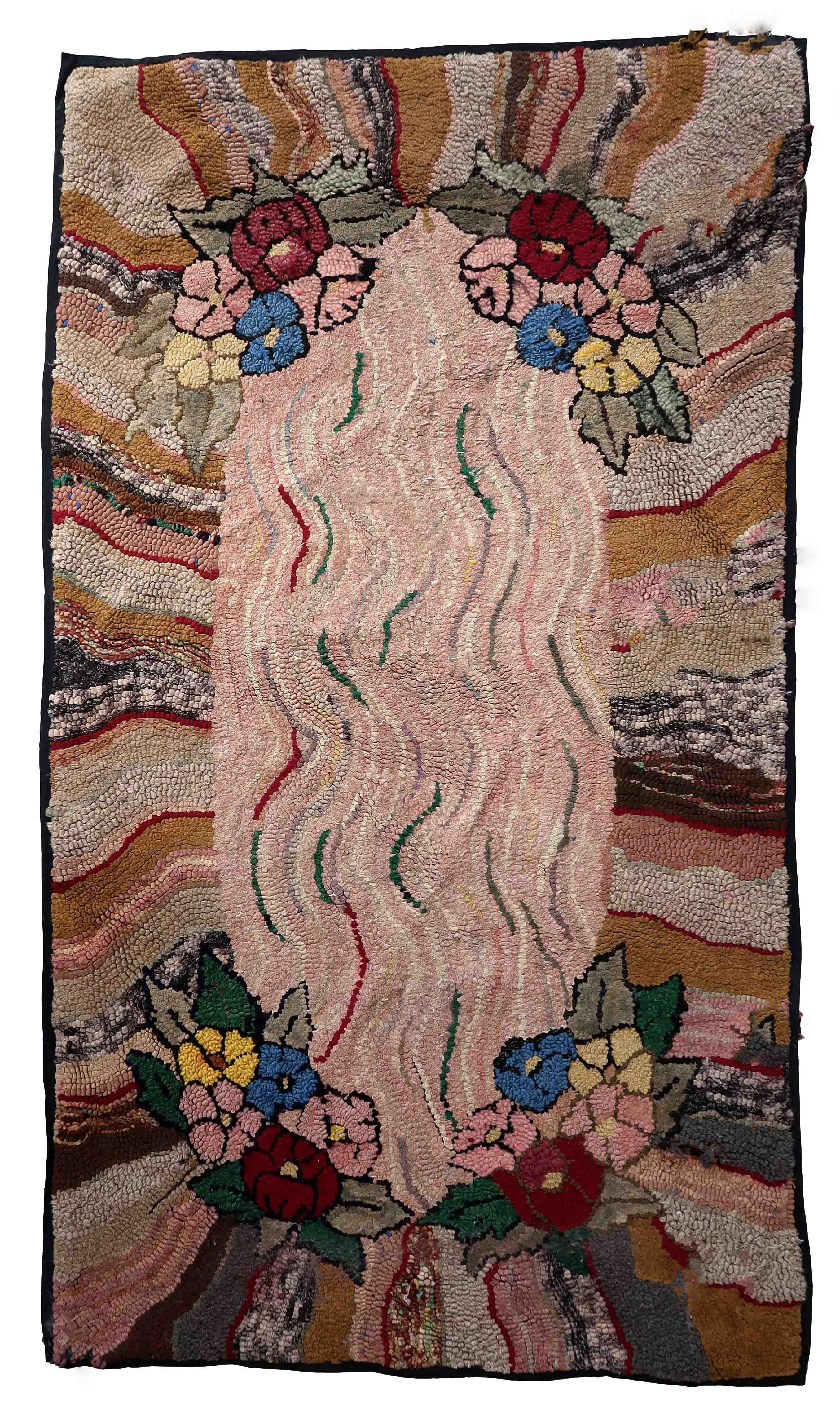 Handmade american hooked antique rug 100cm x 174cm 1880s