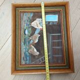 Painting, farmyard painting, hens signed