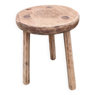 Ancien tabouret de ferme en chene circa 1950