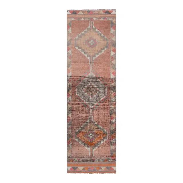 Tapis couloir en laine et coton fait main Oushak turc des années 1970, 83x281.