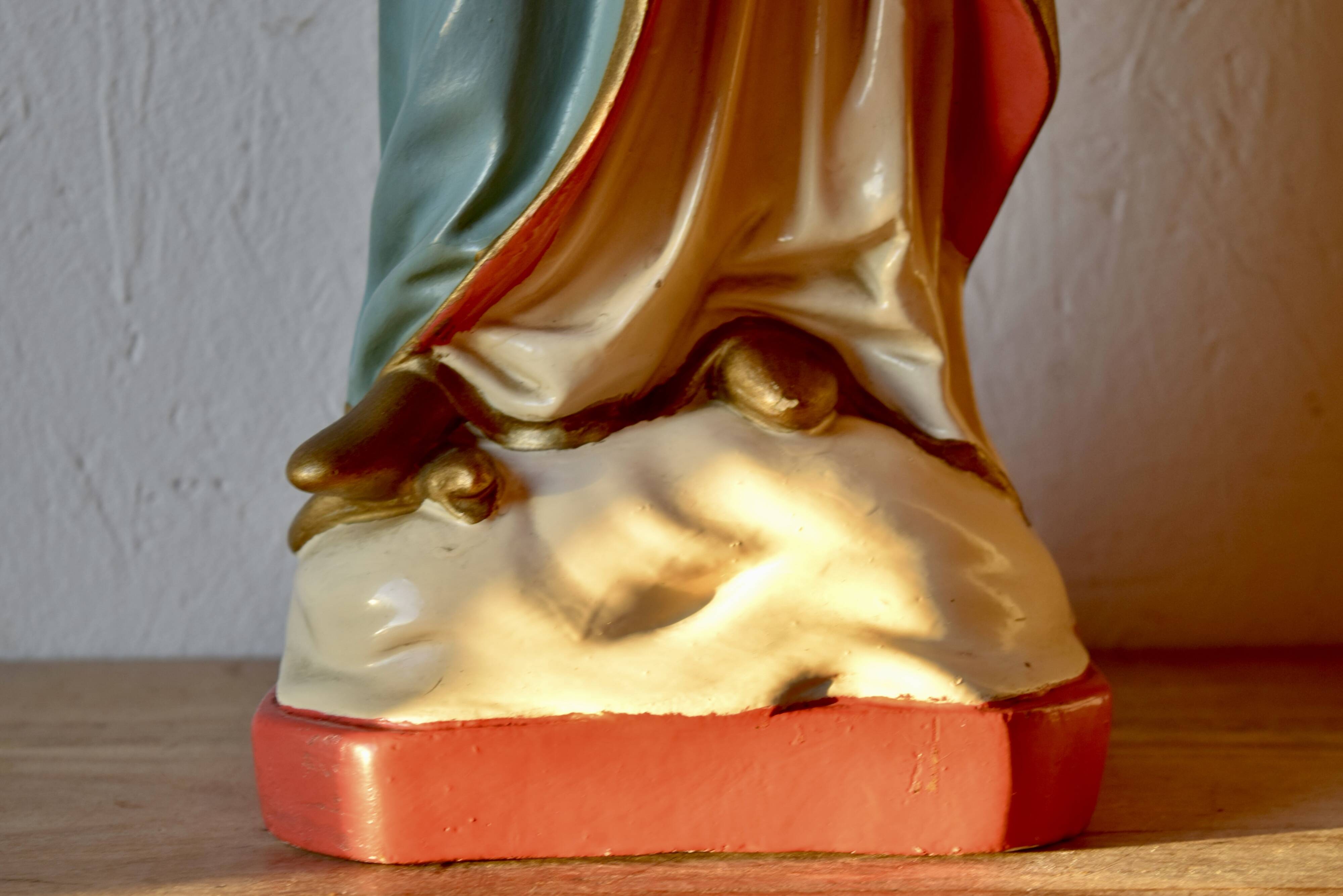 Ancient plaster statue of the Virgin and Child Jesus - hand painted - 54 cm - 1936