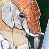 Postmodern five-panel room divider by doro with two asiatic elephants, italy